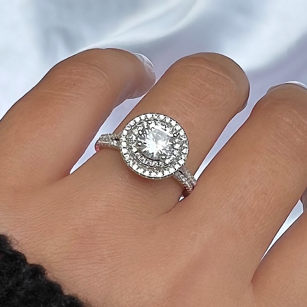 Solid 925 Sterling Silver Simulated Diamond Engagement Stackable Ring Set